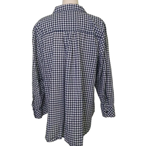 Lane Bryant Womens Blue & White Plaid Button-Up Shirt 24W Long Sleeve Cotton - Picture 3 of 13
